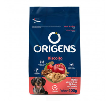 Biscoito Origens Frutas Vermelhas, Linhaça e Cereais para Cães Adultos Portes Mini e Pequeno - 400g