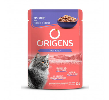 Ração Úmida Sachê Origens Frango e Carne para Gatos Castrados - 85g