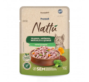 Ração Úmida Sachê Premier Nattu Frango, Abóbora, Brócolis e Quinoa para Gatos Filhotes - 70g