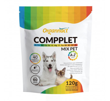 Suplemento Compplet Mix Pet A-Z Tabs Organnact para Cães e Gatos - 120g