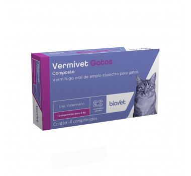 Vermífugo Vermivet  Composto 300mg Biovet para Gatos- 4 Comprimidos